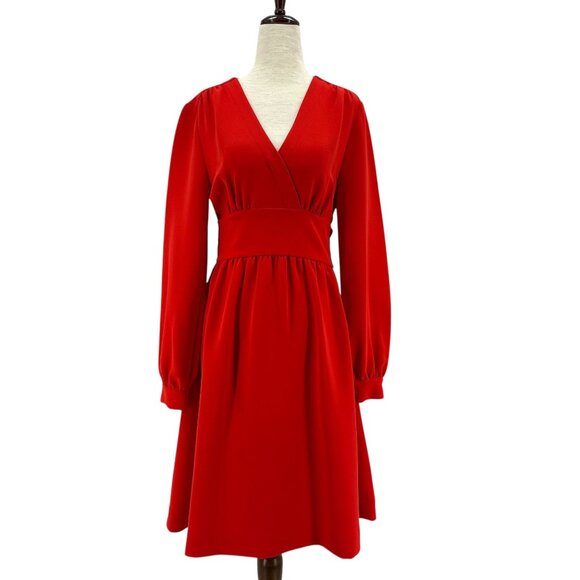 Kate Spade New York Womens 6 Dress Tie Long Sleeve V-Neck Red Party Cocktail
